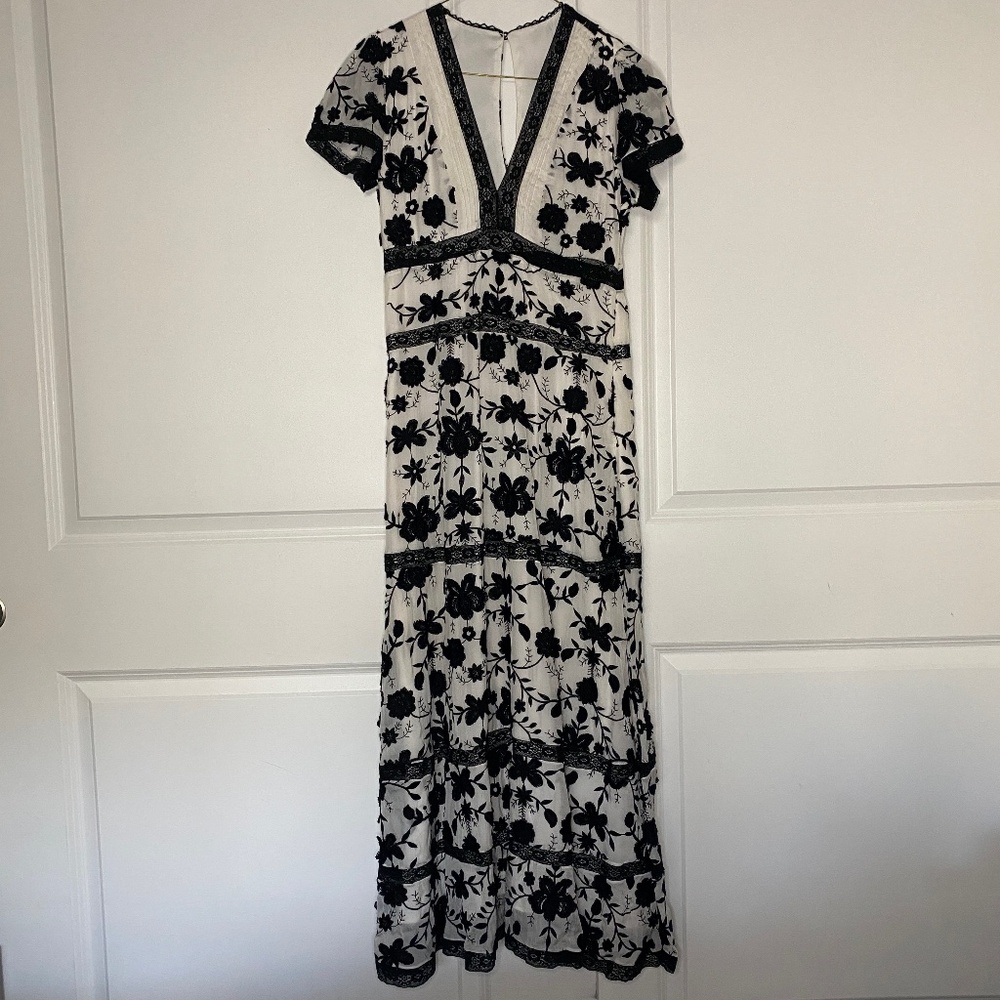 Joie Fusca Floral Print Maxi Dress Black White Size 2